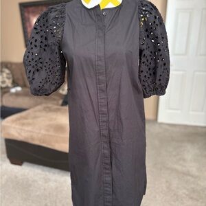 H&M Black Eyelet Long Sleeve Dress